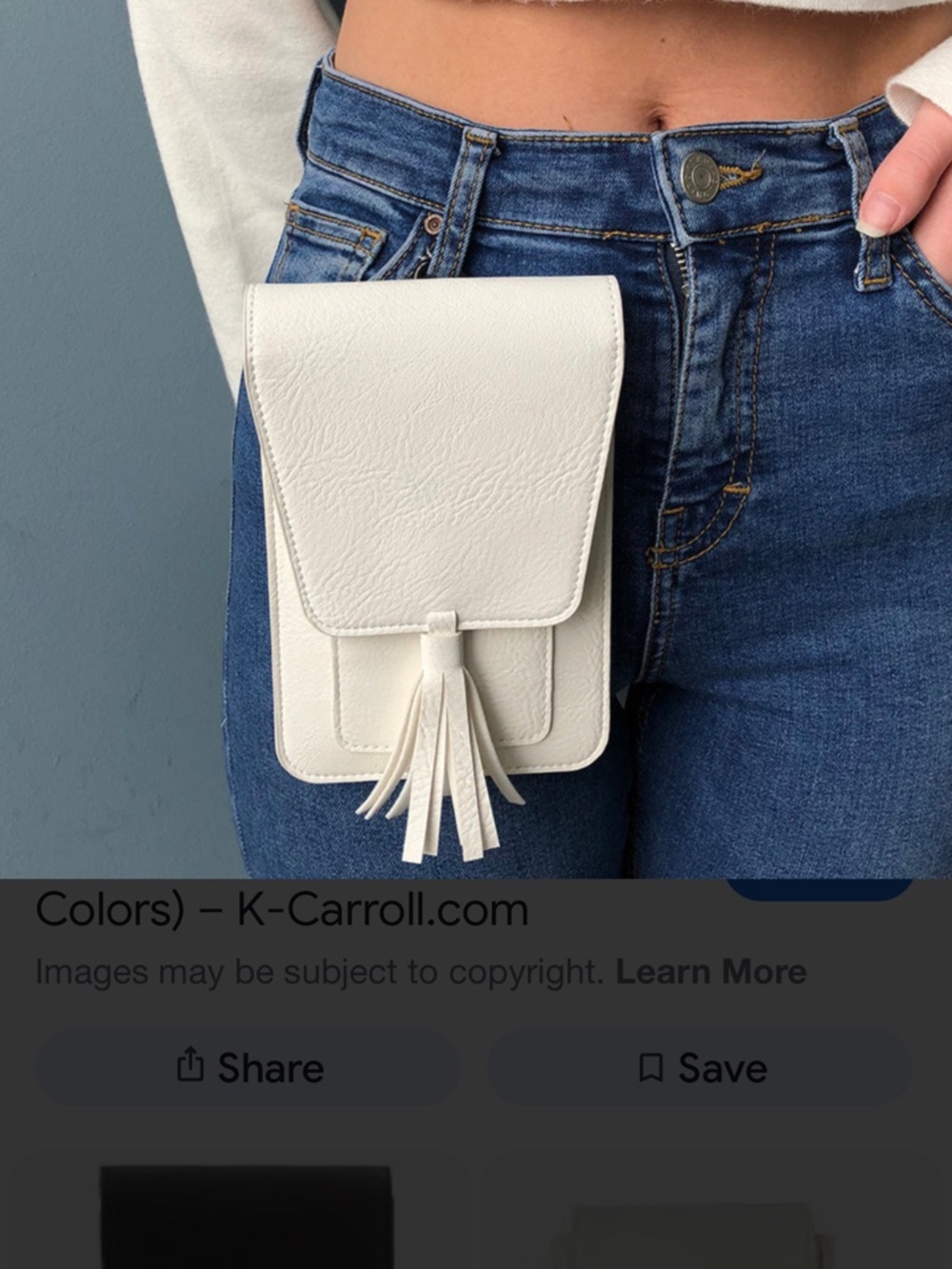 Crossbody phone or essential White Tassel Bag - 2 compartments, card slots RFID - Picture 3 of 9